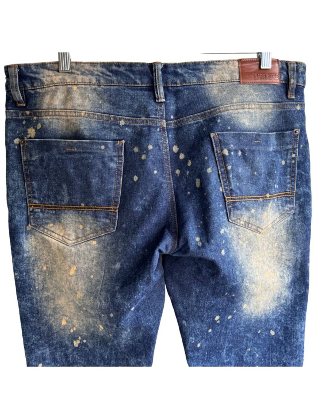 Southpole Mens Skinny Fit Blue Splatter Patchwork Jeans 36x32 Hip Hop Streetwear - Picture 7 of 13